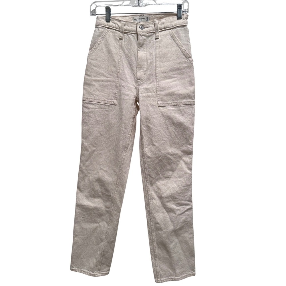 Abercrombie & Fitch High-Rise Straight Leg Jeans - Light Beige